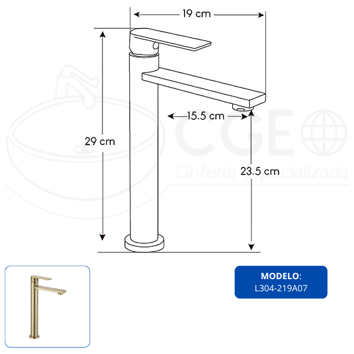 LLAVE LAVATORIO XM L304-219A07 ALTO DORADO - 3