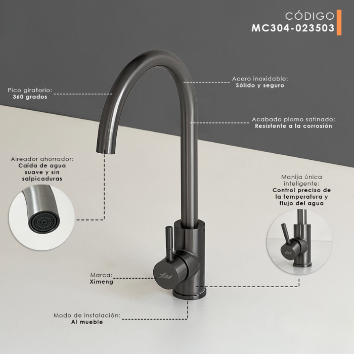 MEZCLADORA XM MC304-023503 MONOCOMANDO COCINA PLOMO - 3