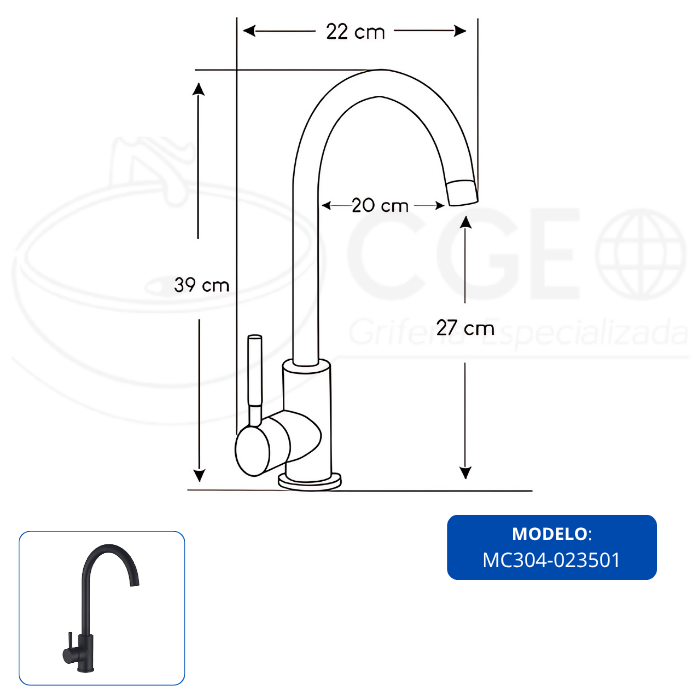 MEZCLADORA XM MC304-023501 MONOCOMANDO COCINA NEGRO - 5