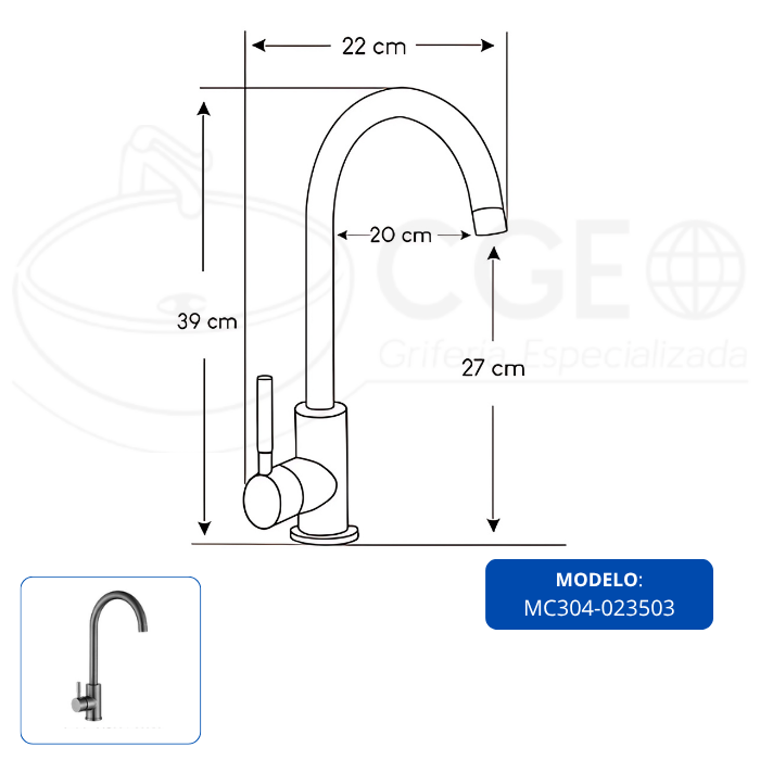 MEZCLADORA XM MC304-0235 MONOCOMANDO COCINA SATINADO GRIS CLARO - 5