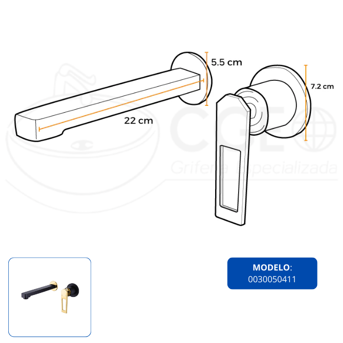 MEZCLADORA FRATELLI 0030050411 MONOCOMANDO LAVATORIO PARED NEGRO MATE - 4