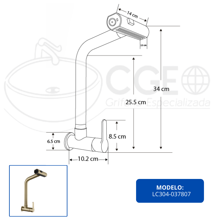 LLAVE COCINA XM LC304-037807 PARED DORADO - 3