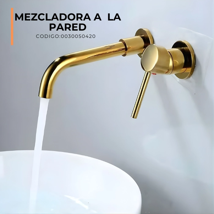 MEZCLADORA FRATELLI 0030050420 MONOCOMANDO LAVATORIO A LA PARED DORADO - 2