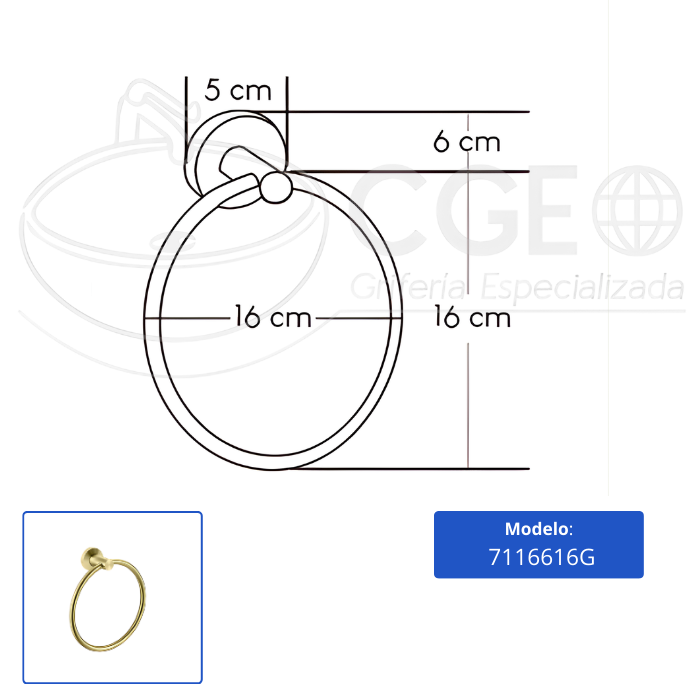 TOALLERO XM 7116616G ARO DORADO ACERO INOXIDABLE - 3