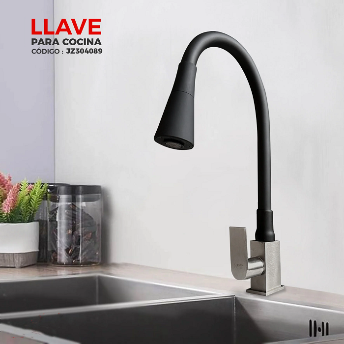 GRIFERÍA DE COCINA PICO FLEXIBLE NEGRO MUEBLE JZ304089 - 2