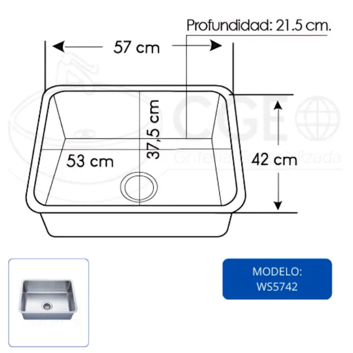 LAVADERO DE ACERO INOXIDABLE PARA GRANITO WS5742 - 4