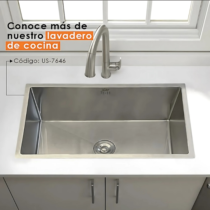 LAVADERO DE COCINA ACERO INOXIDABLE DE UNA POZA US-7646 - 2