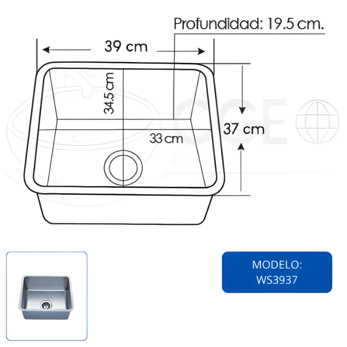 LAVADERO DE COCINA SATINADO WS3937 - 3