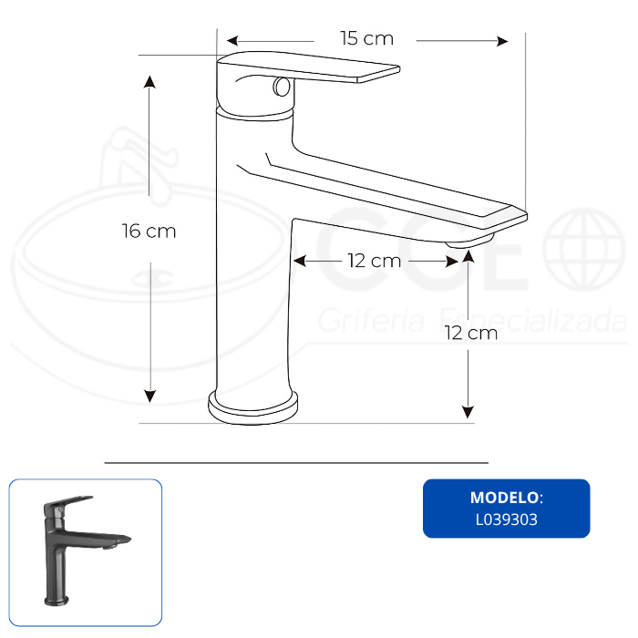 LLAVE DE LAVATORIO MEDIANO NEGRO L039303 - 3