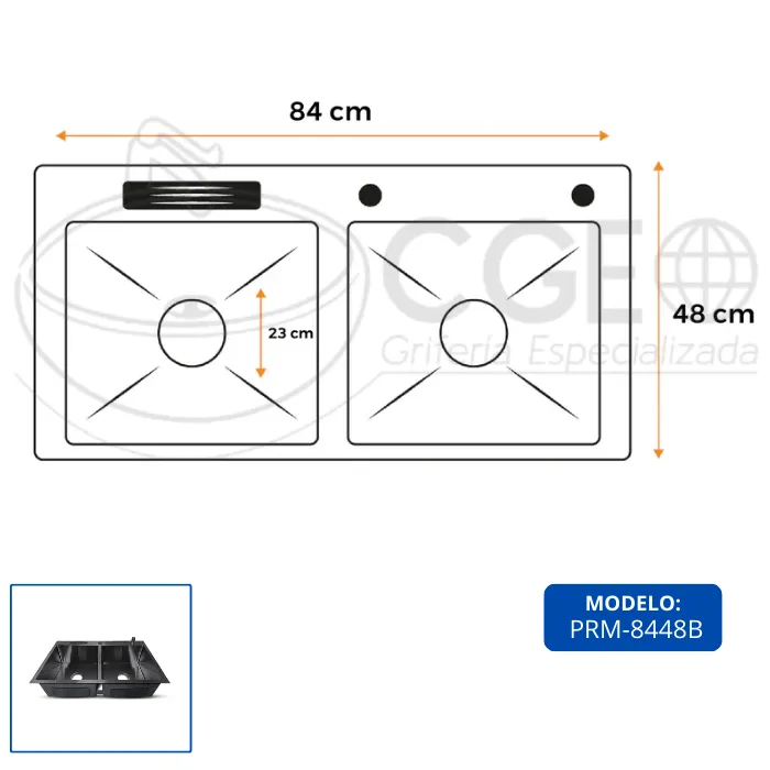 LAVADERO DE COCINA ACERO DOBLE POZA NEGRO PRM-8448B - 6