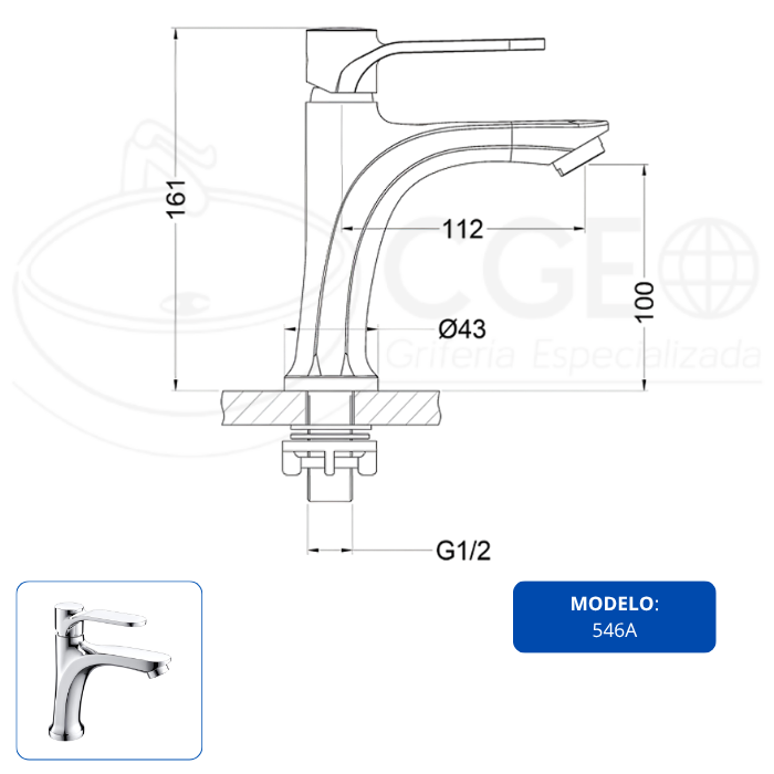 LLAVE PARA LAVATORIO BAJO CROMADO SEVILLA 546A - 3