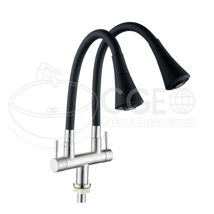 LLAVE DE COCINA CON DOBLE PICO FLEXIBLE AL MUEBLE NEGRO SGL4 - 1