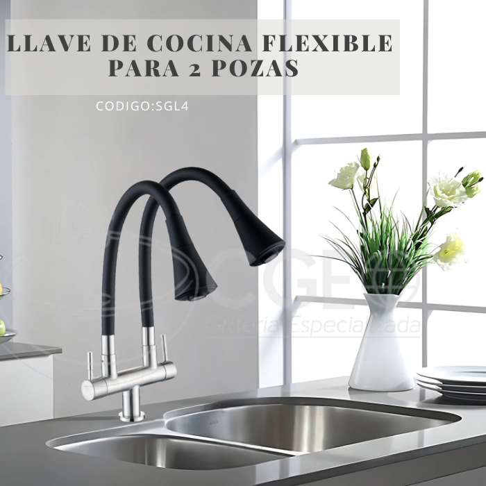 LLAVE DE COCINA CON DOBLE PICO FLEXIBLE AL MUEBLE NEGRO SGL4 - 2