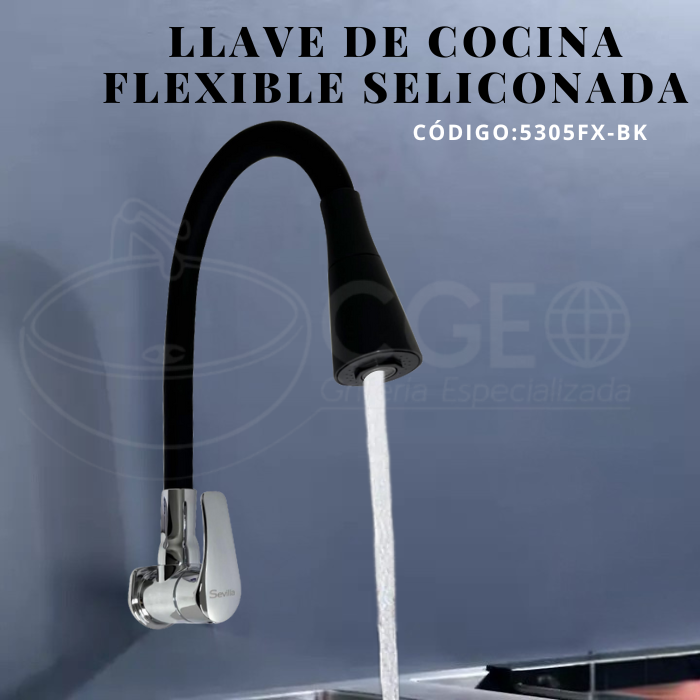 LLAVE DE COCINA PICO FLEXIBLE A LA PARED NEGRO 5305FX-BK - 3
