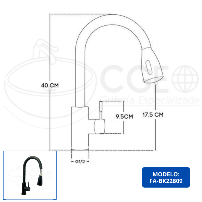 MEZCLADORA DE COCINA EXTRAIBLE NEGRO FA-BK22809 - 4