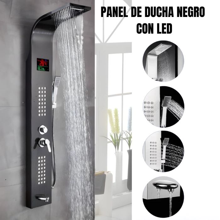 COLUMNA DE DUCHA IGUAZÚ NEGRO CON LED - 2