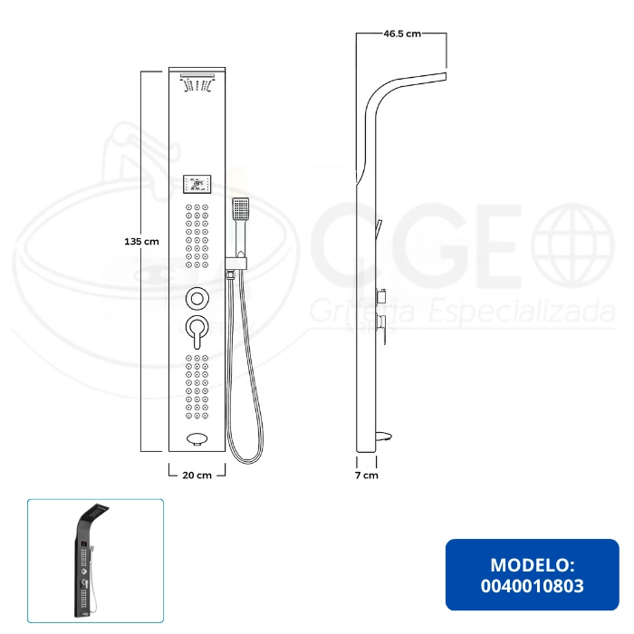 COLUMNA DE DUCHA IGUAZÚ NEGRO CON LED - 3