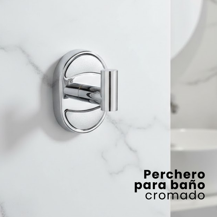 PERCHERO PARA BAÑO EN BRONCE BASE OVALADO MINIMALISTA CROMADO LUXE 52501 - 2