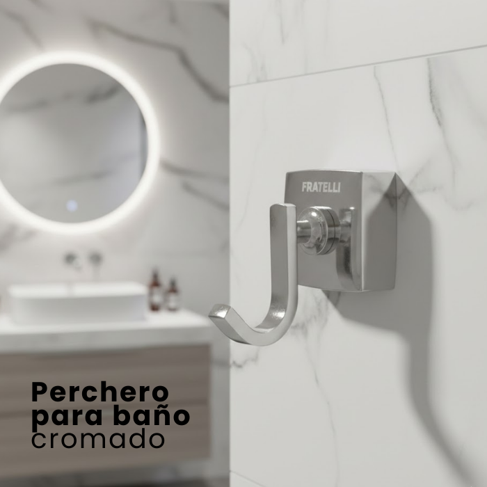 PERCHERO PARA BAÑO EN BRONCE BASE CUADRADA MINIMALISTA CROMADO 10754 - 2