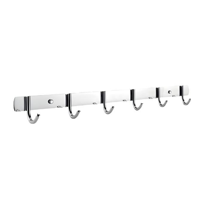 PERCHERO PARA BAÑO EN ACERO RECTANGULAR 6 GANCHOS PLATEADO ADB6906 - 1