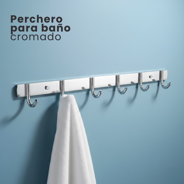 PERCHERO PARA BAÑO EN ACERO RECTANGULAR 6 GANCHOS PLATEADO ADB6906 - 2
