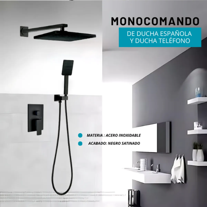 MEZCLADORA DE DUCHA Y TELEFONO CUADRADO NEGRO MT304-010D901 - 2