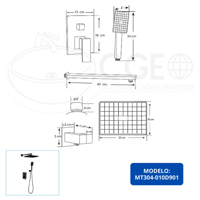 MEZCLADORA DE DUCHA Y TELEFONO CUADRADO NEGRO MT304-010D901 - 4