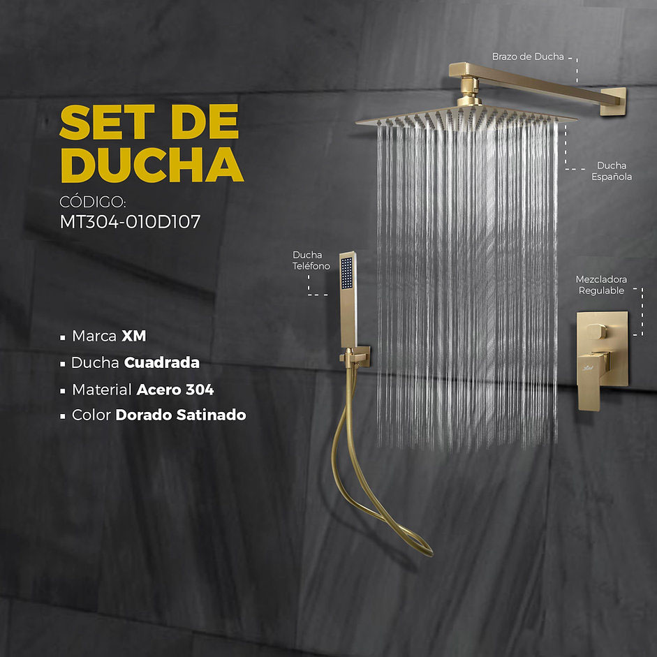 MEZCLADORA DE DUCHA Y TELEFONO CUADRADO DORADO MT304-010D107 - 2