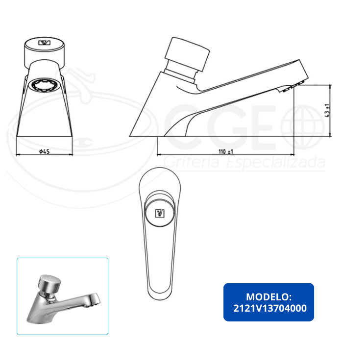 LLAVE PARA LAVATORIO TEMPORIZADO VAINSA - 3