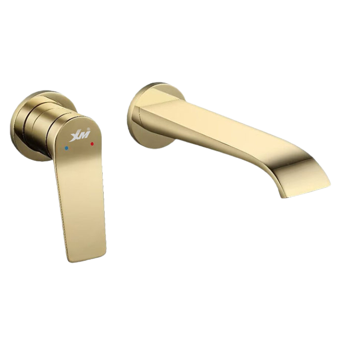 MEZCLADORA MONOCOMANDO DE LAVATORIO A PARED DORADO M7407 - 1