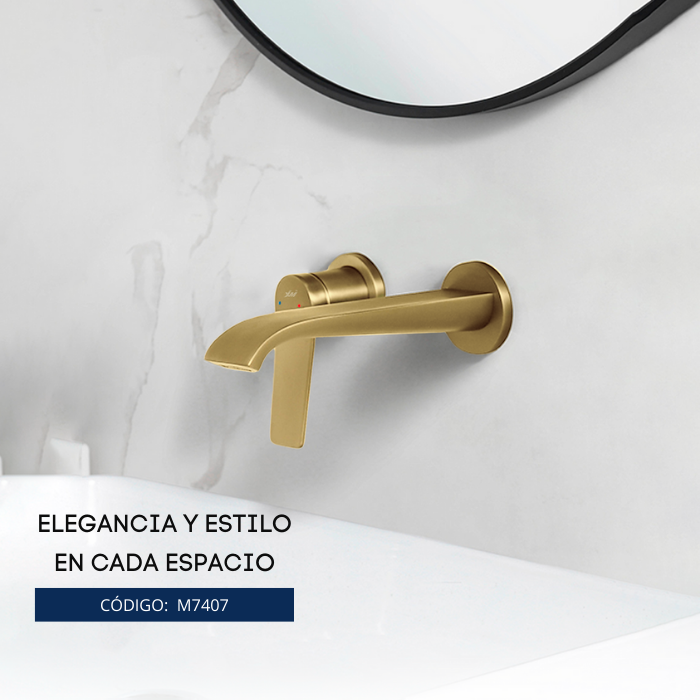 MEZCLADORA MONOCOMANDO DE LAVATORIO A PARED DORADO M7407 - 3
