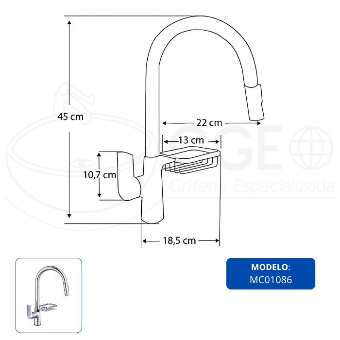 MEZCLADORA DE COCINA EXTRAÍBLE CROMADO MC01086 - 3
