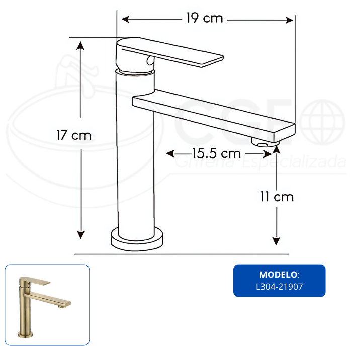 LLAVE DE LAVATORIO BAJO DORADO AL MUEBLE L304-21907 - 3