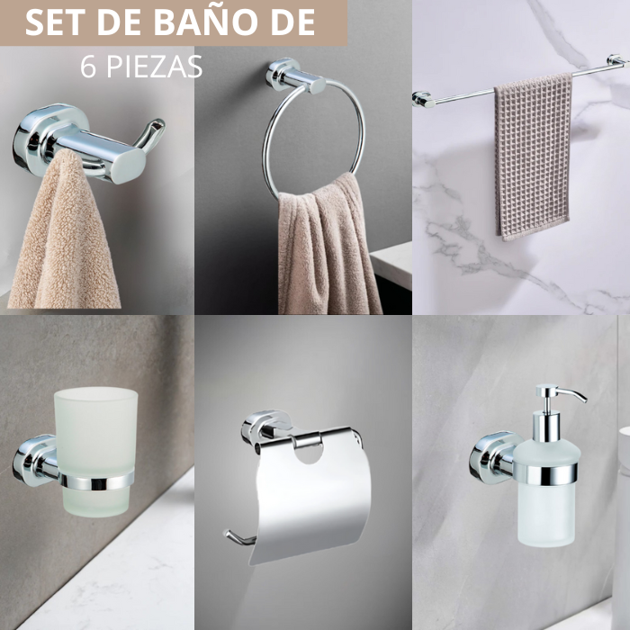 SETS DE BAÑO 6 PIEZAS OVALADO CROMADO 10900 - 2
