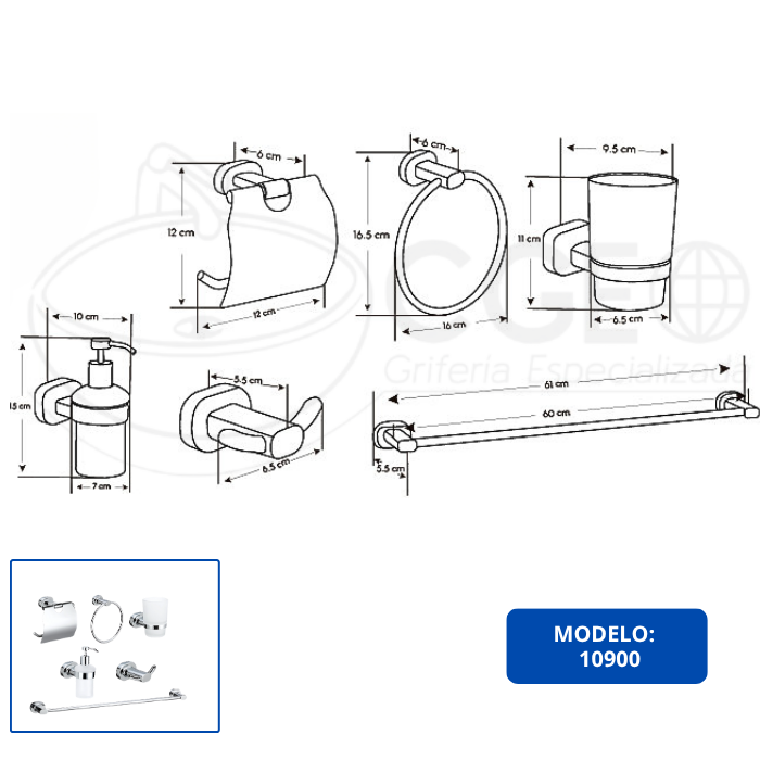 SETS DE BAÑO 6 PIEZAS OVALADO CROMADO 10900 - 3