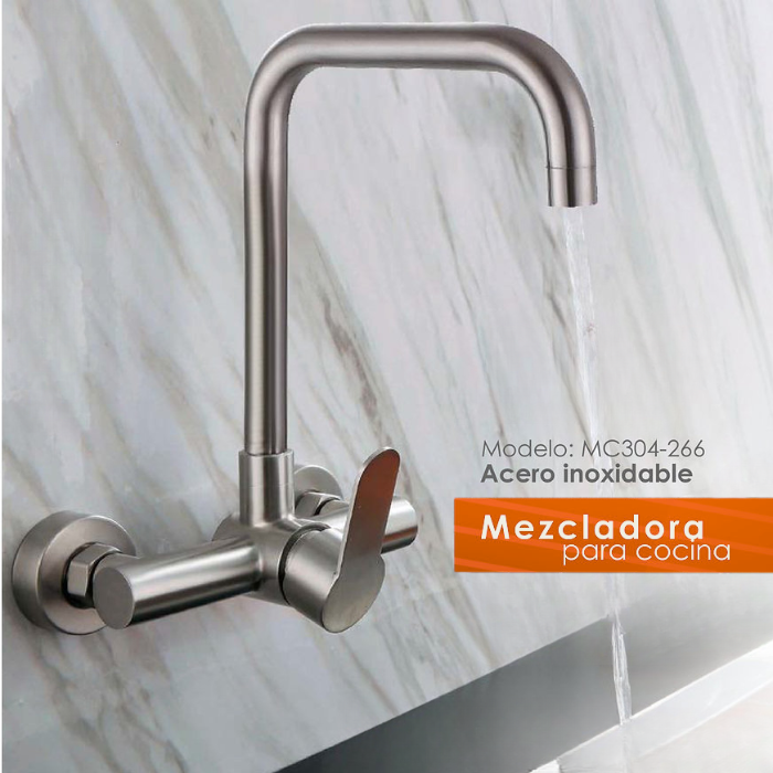 MEZCLADORA MONOCOMANDO PARA COCINA A PARED SATINADO MC304-266 - 2
