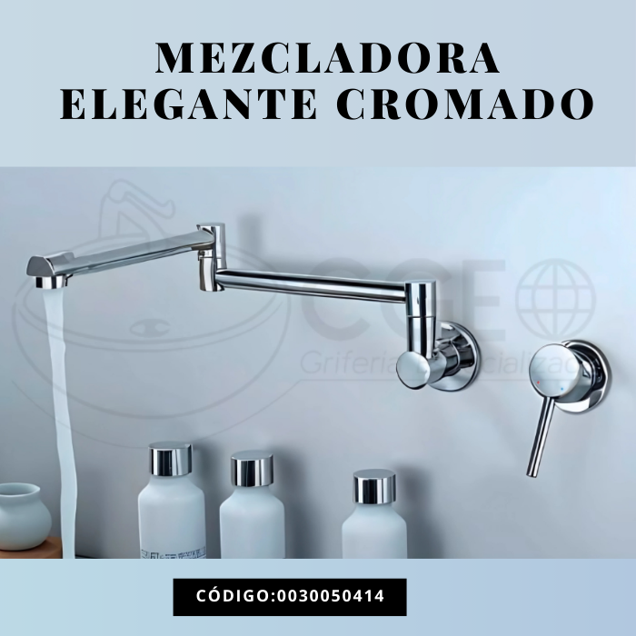 MEZCLADORA DE COCINA GIRATORIO 360 GRADOS A LA PARED CROMADO - 3
