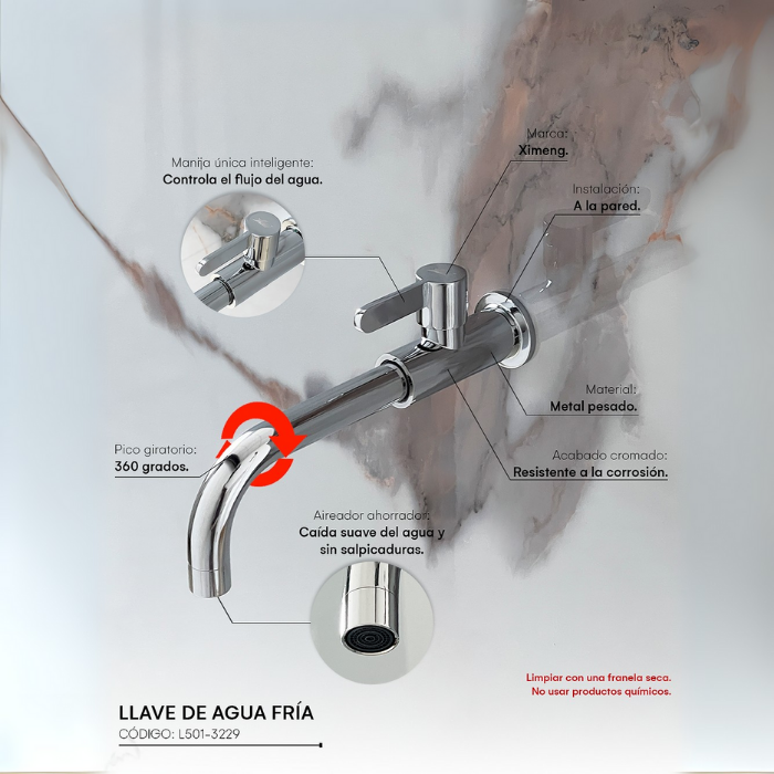 LLAVE PARA LAVATORIO PARED CROMADO L501-3229 - 3