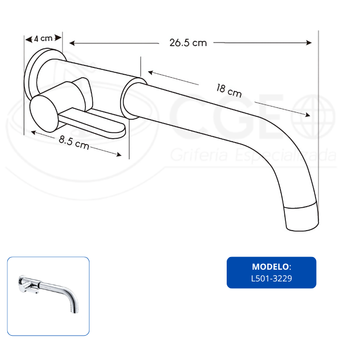 LLAVE PARA LAVATORIO PARED CROMADO L501-3229 - 4