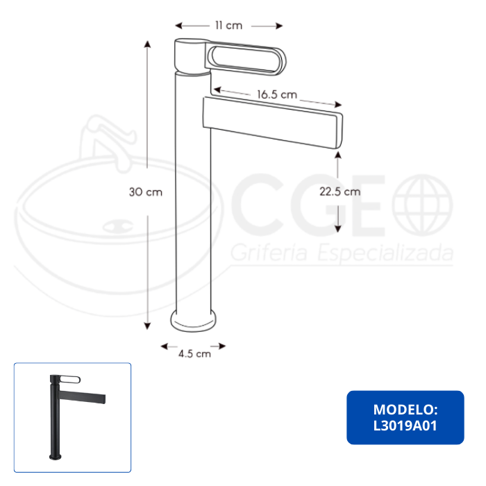 LLAVE PARA LAVATORIO ALTO MUEBLE NEGRO L3019A01 - 4