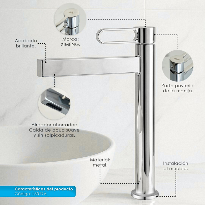 LLAVE PARA LAVATORIO ALTO MUEBLE CROMADO L3019A - 2