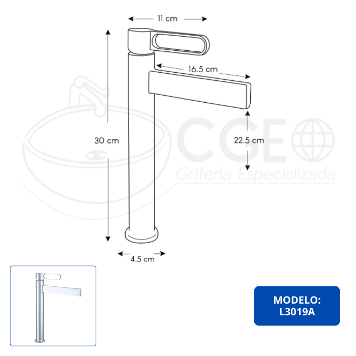 LLAVE PARA LAVATORIO ALTO MUEBLE CROMADO L3019A - 4