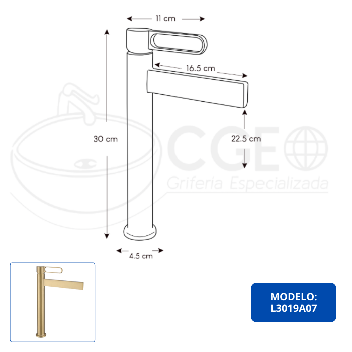 LLAVE PARA LAVATORIO ALTO MUEBLE DORADO L3019A07 - 4