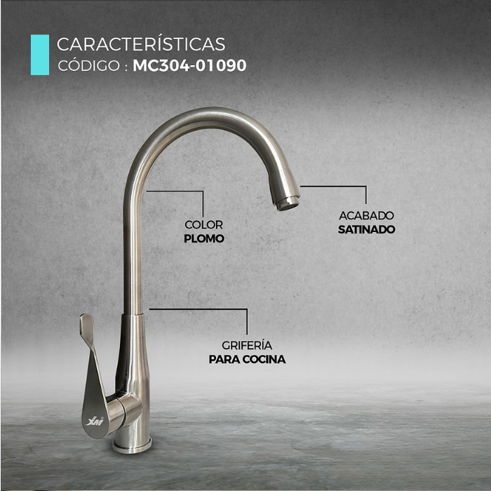 MEZCLADORA MONOCOMANDO PARA COCINA SATINADO MC304-01090 - 3
