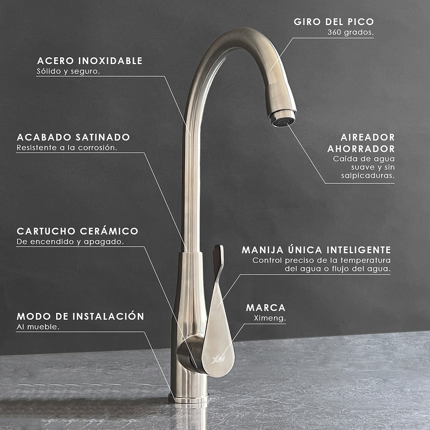 MEZCLADORA MONOCOMANDO PARA COCINA SATINADO MC304-01090 - 4