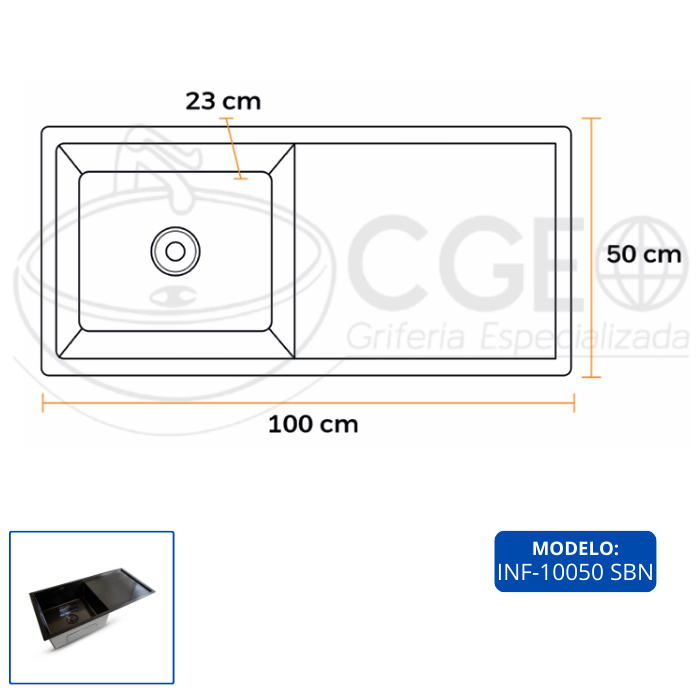 LAVADERO DE COCINA ACERO CON ESCURRIDERO NEGRO INF-10050 SBD - 3