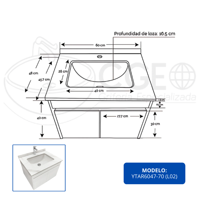 LAVATORIO CON MESA DE PORCELANATO YTAR6047-70 L02 - 3