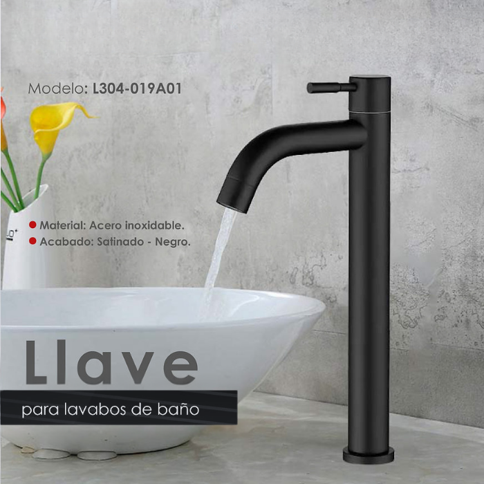 LLAVE PARA LAVATORIO ALTO LIVIANO NEGRO L304-019A01 - 2