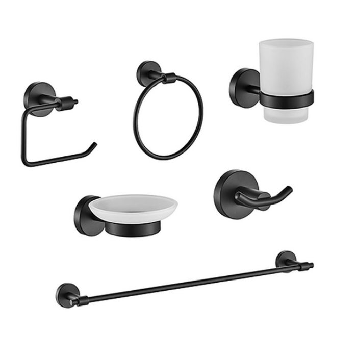 SETS DE BAÑO 6 PIEZAS NEGRO REDONDO 72201 - 1
