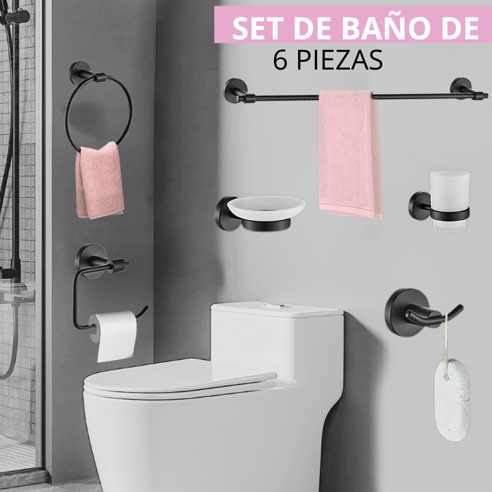 SETS DE BAÑO 6 PIEZAS NEGRO REDONDO 72201 - 2